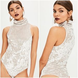 NWOT Nude High Neck Crushed Velvet Bodysuit